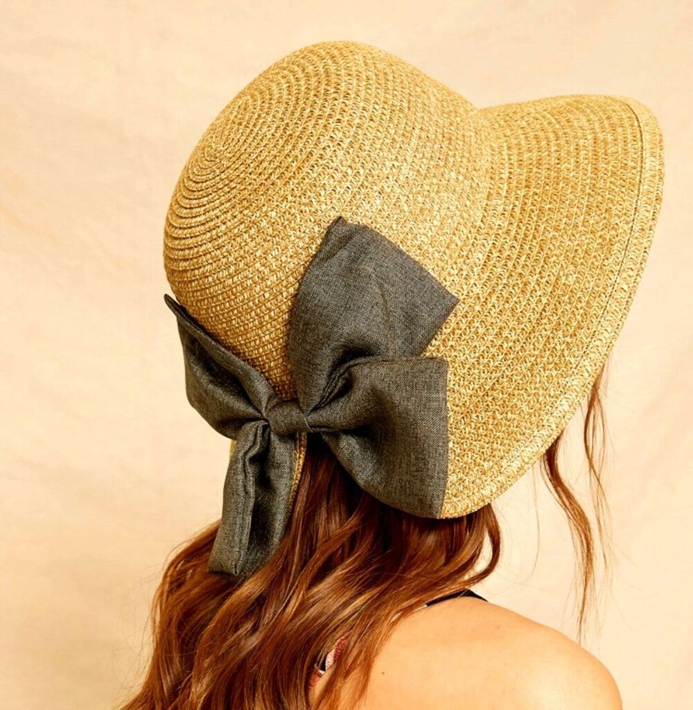 Straw Sun Hat With Bow, Summer Hat, Straw Hat - 8605